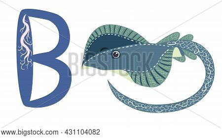 Abc Kids Blue Spotted Sea Animal Cartoon Character Ocean Animal, Cramp Fish Stingray Fish For Illust