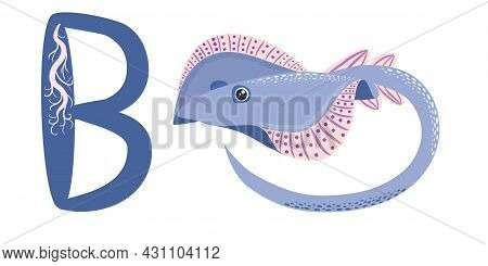 Abc Kids Blue Spotted Sea Animal Cartoon Character Ocean Animal, Cramp Fish Stingray Fish For Illust