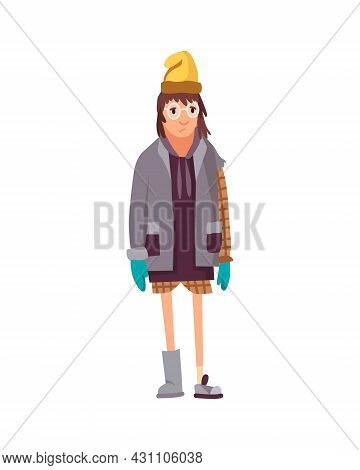 Homeless People. Sad Jobless People In Dirty Clothes Begging Money. Unemployment Men Needing Help. B