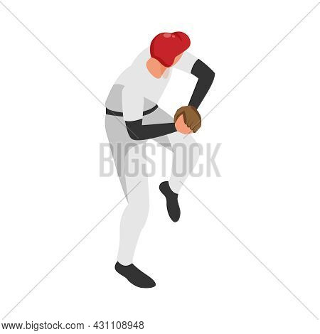 Isometric Sport Baseball Composition With Isolated Human Character Of Ballplayer On Position Vector 