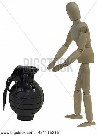 Grabbing For A Black Grenade With A Pin In It