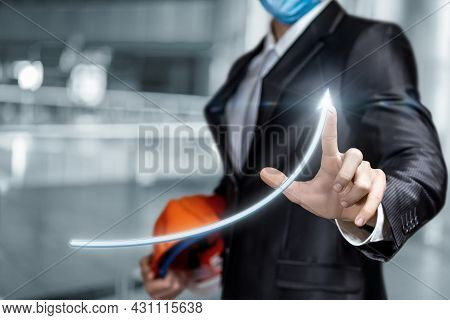 The Concept Of Successful Development Of The Construction Business. Engineer Architect Clicks Growth