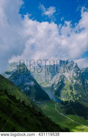 Massive Rock Formation In The Swiss Alps, Unique Mountain, Swiss Alps Mountains At Saxer Lucke Appen