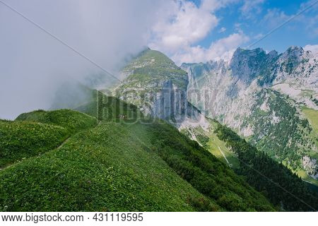 Massive Rock Formation In The Swiss Alps, Unique Mountain, Swiss Alps Mountains At Saxer Lucke Appen