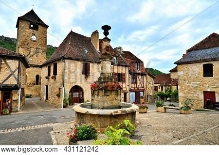Quaint Square In The Pretty Village Of Autoire, France