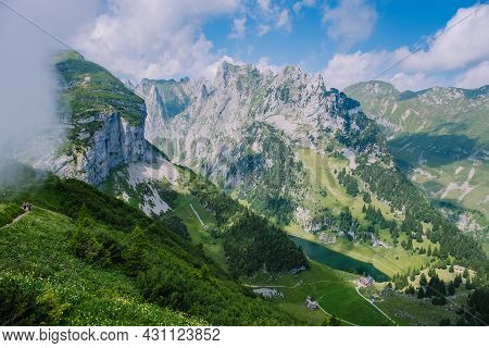 Massive Rock Formation In The Swiss Alps, Unique Mountain, Swiss Alps Mountains At Saxer Lucke Appen