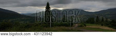 Panoramic View Of Carpathian Mountains In Slavske Village In Ukraine