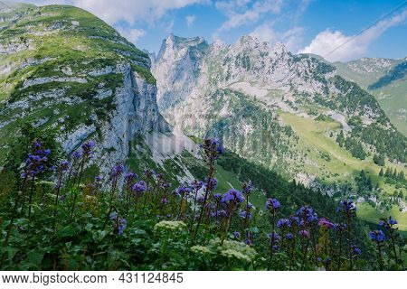 Massive Rock Formation In The Swiss Alps, Unique Mountain, Swiss Alps Mountains At Saxer Lucke Appen