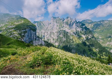 Massive Rock Formation In The Swiss Alps, Unique Mountain, Swiss Alps Mountains At Saxer Lucke Appen