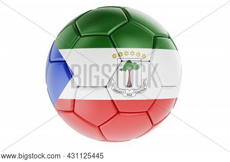 Soccer Ball Or Football Ball With Equatoguinean Guinea Flag, 3d Rendering Isolated On White Backgrou