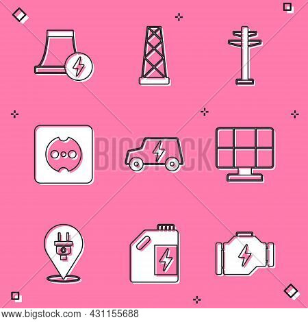 Set Nuclear Power Plant, Antenna, Electric Tower, Electrical Outlet, Car, Solar Energy Panel, Plug A