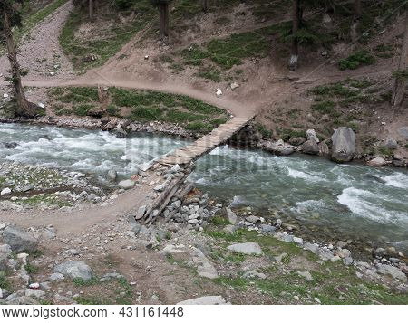 Wooden Bridge On The River In Bluewater Kalam Swat
