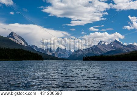 Lake And Mountains. Maligne Lake In Jasper Natioanal Park, Alberta, Canada