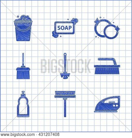 Set Toilet Brush, Squeegee, Scraper, Wiper, Electric Iron, Brush For Cleaning, Plastic Bottles Liqui