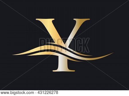 Y Letter Logo Design. Premium Letter Y Logo Design With Water Wave Concept. Y Logo Vector