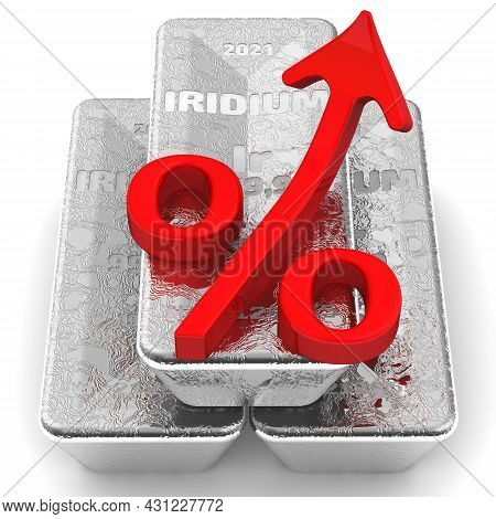 The Rise In The Value Of Iridium. There Are Three Ingots Of 999.9 Fine Iridium And One Red Percentag