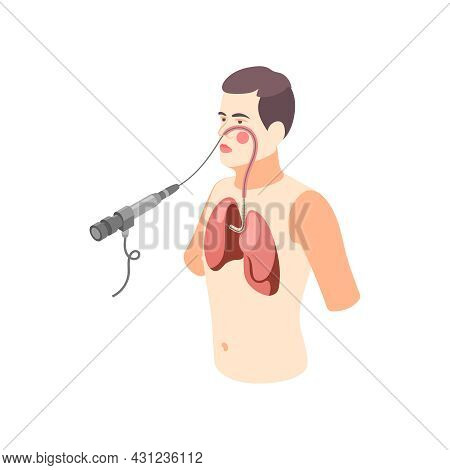 Bronchoscopy Procedure Process Isometric Icon With Male Character 3d Vector Illustration
