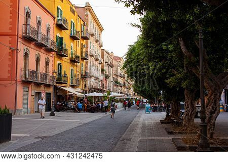 Porto Empedocle, Italy - July 22: View Of The Via Roma In The Summer Season On July 22, 2021