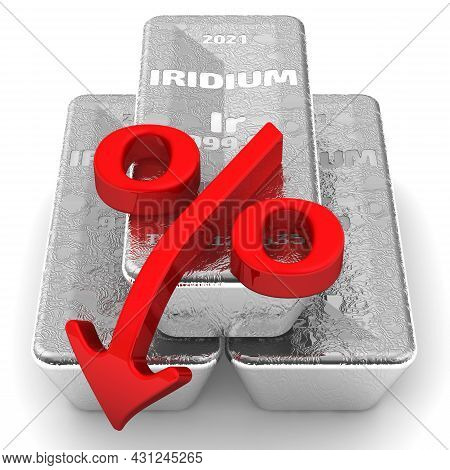 Decrease In The Value Of Iridium. There Are Three Ingots Of 999.9 Fine Iridium And One Red Percentag