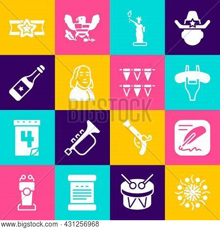 Set Firework, Declaration Of Independence, Sausage The Fork, Statue Liberty, Benjamin Franklin, Cham