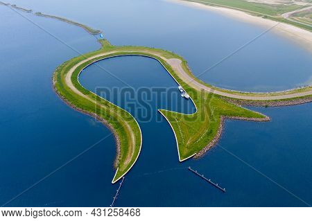 Aerial View From The Drone Of Manmade Tulip Island Tulpeiland Zeewolde, Netherlands.