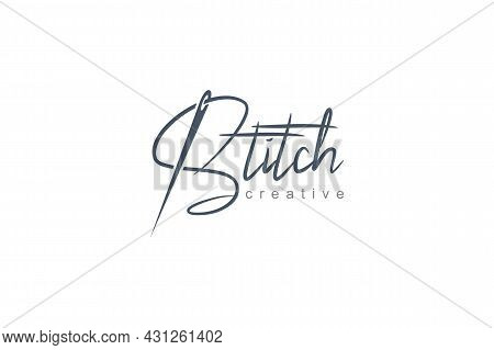 Tailor Logo. Stitching Vector Logo Template. Sewing Needle Simple And Minimalist Design Illustration