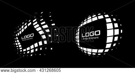 White Perspective Frame Logo Set. Abstract Rectangle Dots Emblem Design Element For Technology. Dist