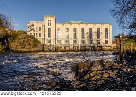 Fast Water And Rapids On The River Dee At Tongland Power Station On A Winters Day, Dumfries And Gall
