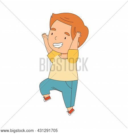 Cheerful Little Boy Running And Rushing At Full Speed Vector Illustration