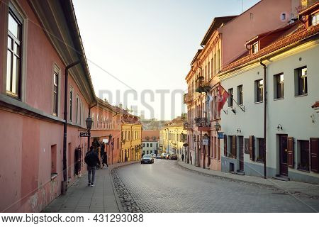 Vilnius, Lithuania - October 2020: Main Street Of Uzupis, A Bohemian And Artistic District In Vilniu