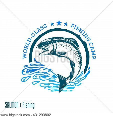 Fishing Logo, Jumping Salmon Fish Illustration
