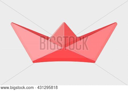 Paper Boat Isolated On White Background. Origami Pink Folded Toy Ship. Water Transport, Sea And Trav