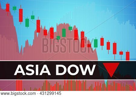 World Stock Market Index Asia Dow Usd (ticker Adow) On Blue Financial Background From Graphs, Pillar