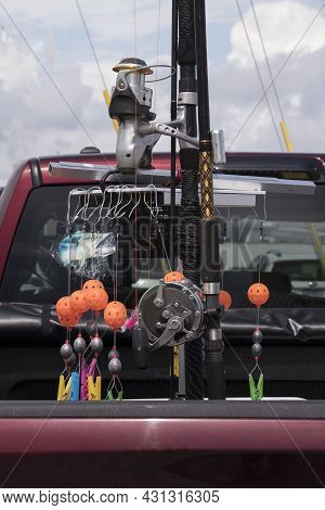 A Truck Holds A Large Amount Of Fishing Gear Ready For A Day At The Bouge Inlet Fishing Pier