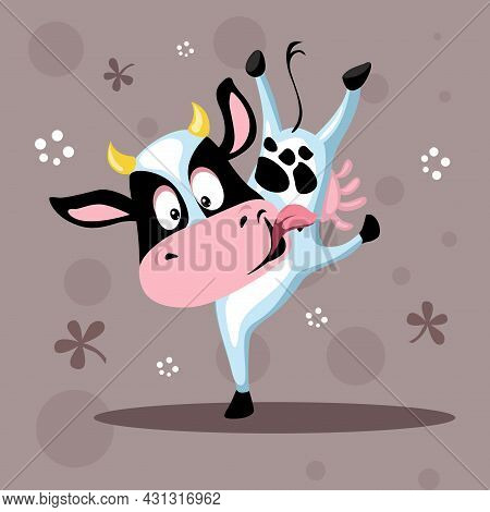 Funny Cow Dancin Making Handstand - Vector Illustration