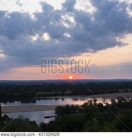Colorful Sunrise Over River Loire And Landscape Around It In Parc Naturel Regional Loire-anjou-toura