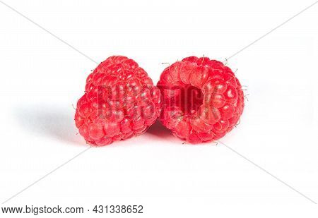 Fresh Red Raspberries Isolated On White Background. Raspberry Isolated.