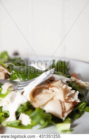 Romaine Lettuce, Tomato, And Chicken Lunchmeat Drizzled In Ranch Dressing