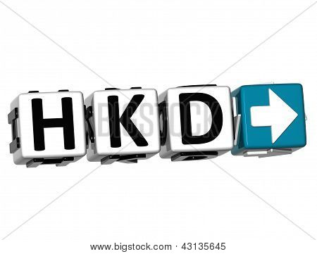 Hong Kong dólar moneda Hkd botón Click aquí 3D bloque de texto