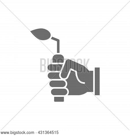 Hand With Blow Torch, Device For Gas Welding Works Grey Icon.