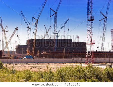 Work of new sea trading port of the Ust-Luga. Russia.