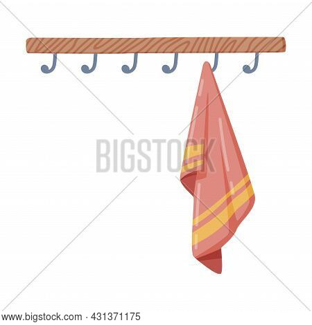Hanging Towel On Metal Hook Isolated On White Background Vector Household Item
