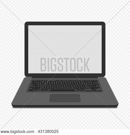 Laptop With Blank Screen Dark Color Isolated On Transparent Background. Realistic Laptop. White Comp
