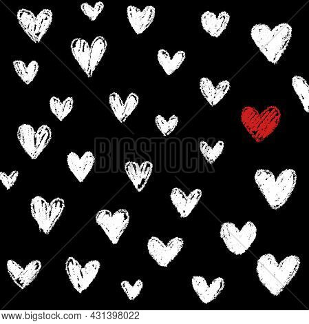 Hand Drawn Hearts Set For Valentines Day Isolated On The Background. Fun Brush Ink Illustrations For