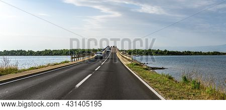 Vir, Croatia - July 27, 2021: Bridge Over The Estuary On Vir Island, Dalmatia, Croatia.