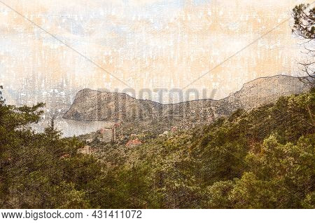 View From The Rock Kush-kaya To The Village Of Nov?y Svet. This Popular Vacation Spot Is Located In 