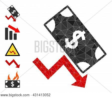 Triangle Dollar Down Trend Polygonal Icon Illustration, And Similar Icons. Dollar Down Trend Is Fill