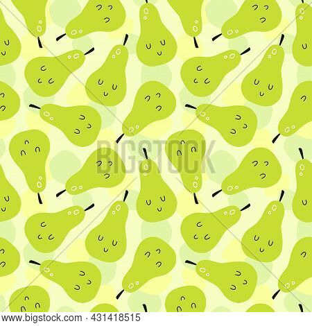 Vector Seamless Pattern With Cartoon Pears. It Can Be Used As Wallpaper, Poster, Print For Clothes, 