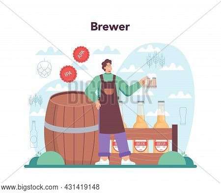Brewery Concept. Craft Beer Production, Brewing Process. Draught Beer