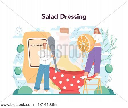 Fresh Salad In A Bowl. Peopple Cooking Organic And Healthy Food.